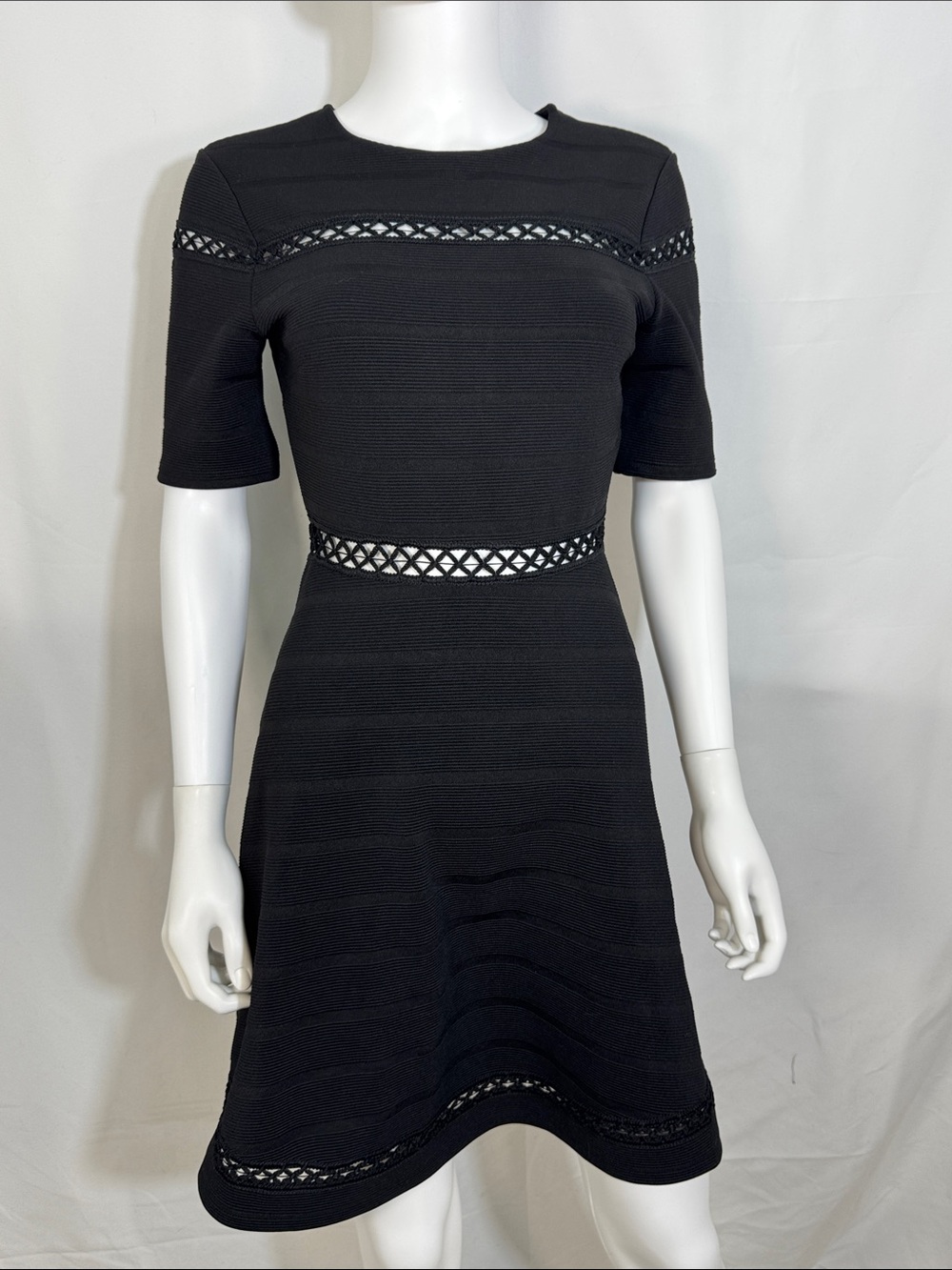 Topshop Black Lattice Cutout Fit & Flare Ribbed Bandage Dress Size 6